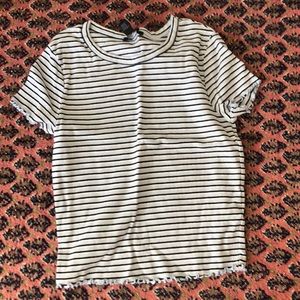 Blue and white stripped shirt with ruffle